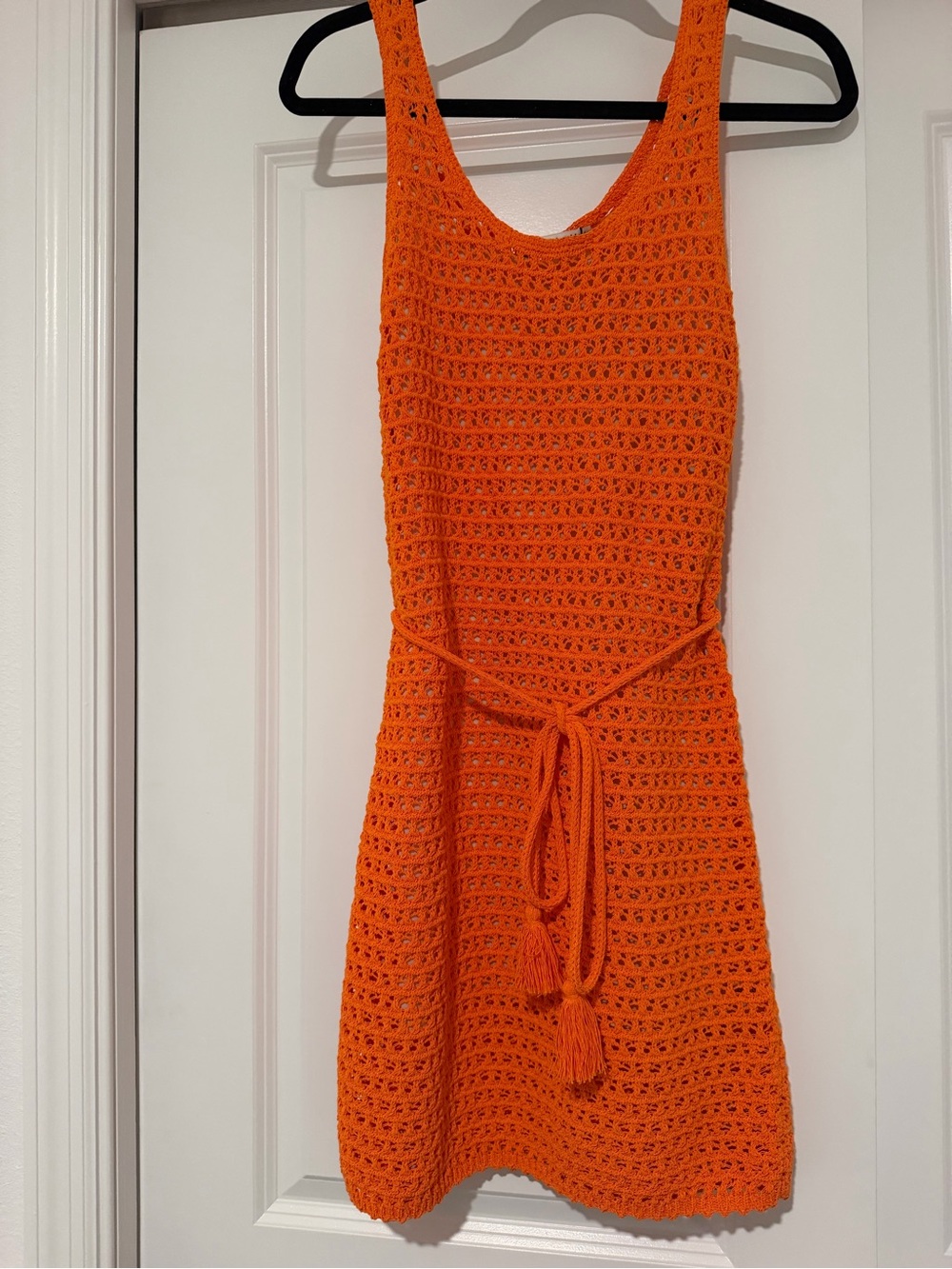 Alice + Olivia Bright Orange Crochet Tie-Waist Mini Dress